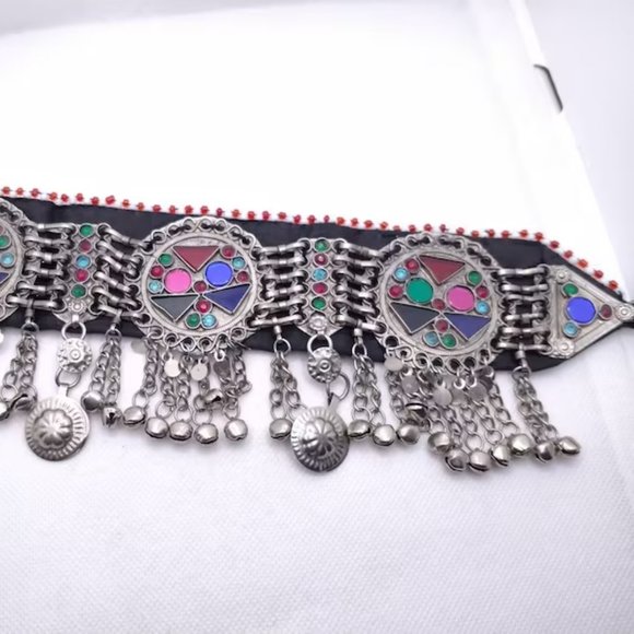 Tribal Necklace  Afghan Necklace, Boho Silver Choker Necklace - Picture 3 of 5